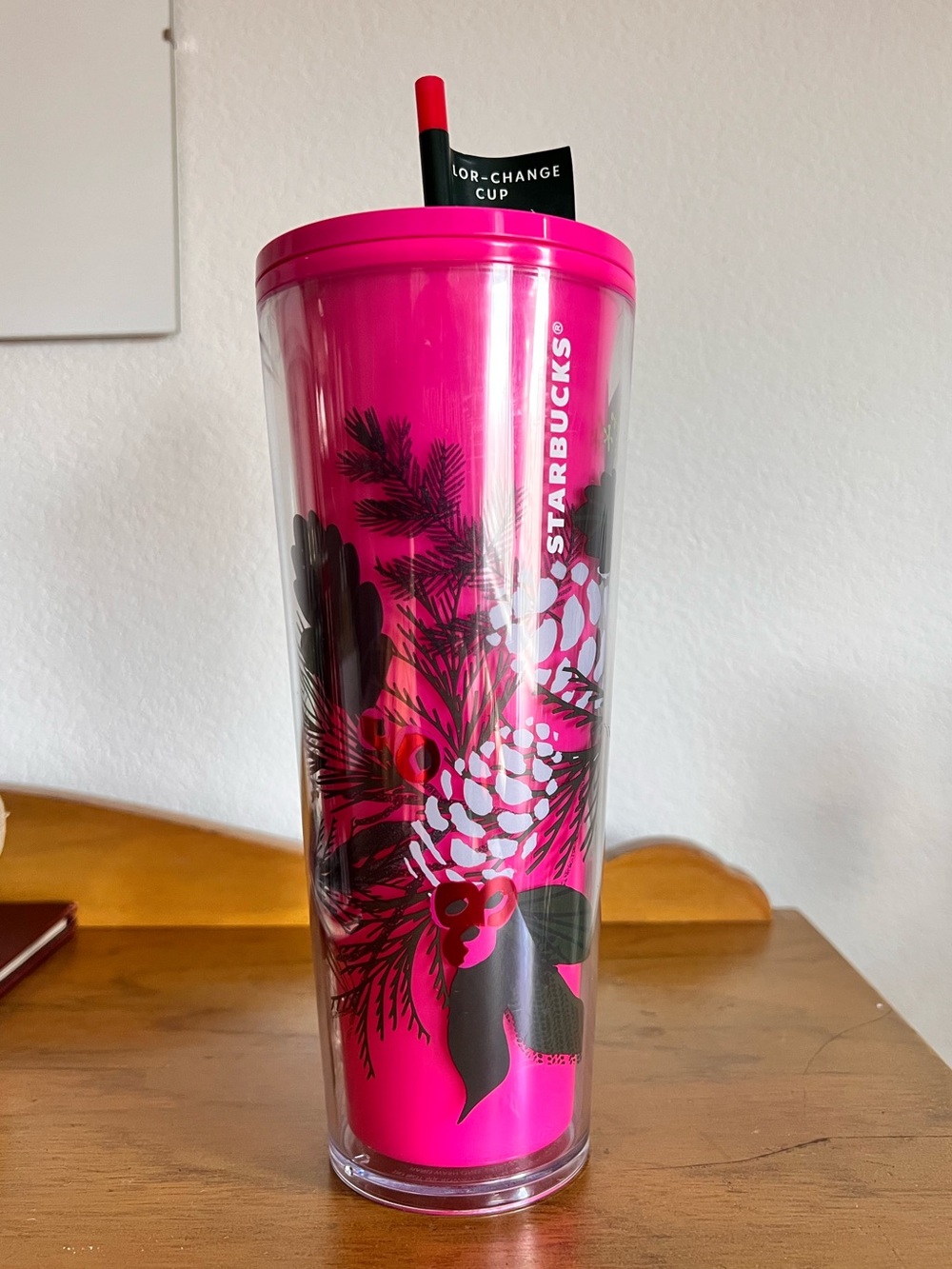 Starbucks 2021 Holiday Pink Pine Color Changing Cold Cup Tumbler 24 oz
